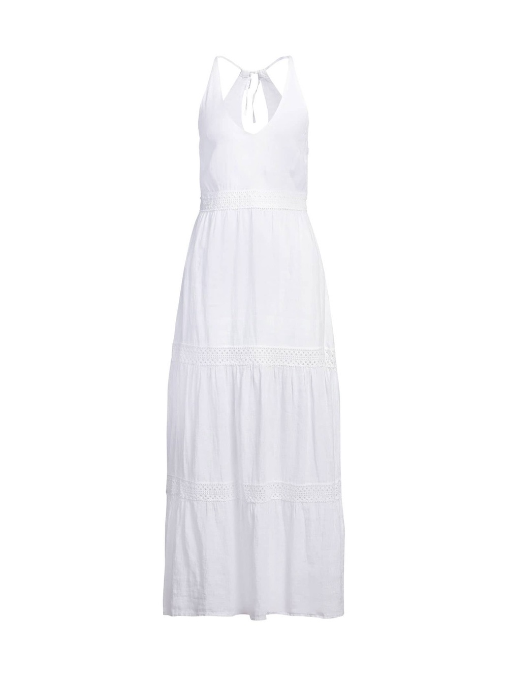 120% Lino White Maxi Sundress 100% cotton with Lace Trim NWT size 10 or 46